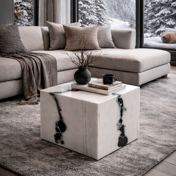 Panda White Mermer Küp Orta Sehpa 12 2 3 - efesus home