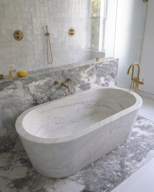 Marble Bathtubs: Sculptural Natural Stone Forms In Bathroom Design 4 hf 20260709 082323 bba9c02b f31d 4cc8 8584 b8f7db80f61a - efesus home